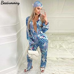 Za Women Print 3 Pieces Pant Set Spring And Autumn Female Fashion Long Sleeve Single Breasted Casual Shirt Suit 210930