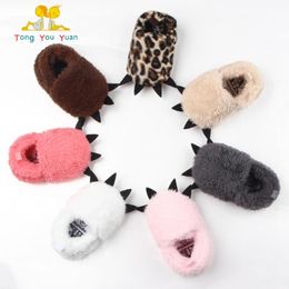 Boots 0-18M Born Baby Plush Furry House Slippers Warm Shoes Leopard Bear Boys Girl First Walkers Crib Non-slip Prewalkers