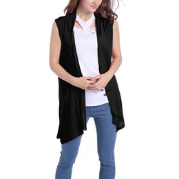 Women Open Vest Tunic Top Shawl Collar Draped Sleeveless Cardigan Spring Plus Size Irregular Knit Bat Shirt Sweater Cardigan W06 210526