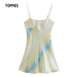 Summer Tie Dyed Dress Sexy Sleeveless Mini Vacation Sundress Woman Backless Club Wear 210421