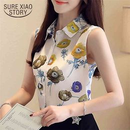 women's summer blouses sleeveless floral print chiffon clothes shirt office lady womens tops and blusas 4367 50 210506