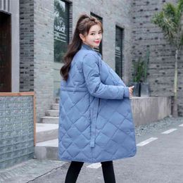 Winter Solid Long Jacket Women Stand Collar With Sashes Women's Parkas Thick Cotton Padded Outwear Casual Coats 210819