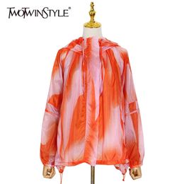 Casual Hit Color Coat For Women Hooded Long Sleeve Patchwork Loose Thin Coats Female Fashion Clothing Stylish 210524