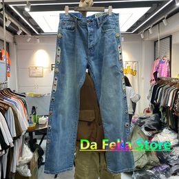 Fashion Embroidery Jeans Pants Men Women 1:1 High Quality Vintage Washed Inlaid Gemstone Distressed Trousers Inside Tag