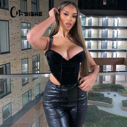 CNYISHE Vintage Fashion Black Velvet Cupped Corset Tops Women Backless Crop Top Vest Party Club Bustier Top Female Velvet Tanks 210419