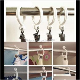 Curtain Poles Shower Rod Hook Hanger White Color Plastic Ring Bath Drape Loop Clasp Drapery Home Use Clips Wen4677 Ermrn M0Nmh