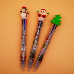 Cartoon santa claus six color pen stereo doll silicone head primary school Christmas multi color pen six color ball point pen