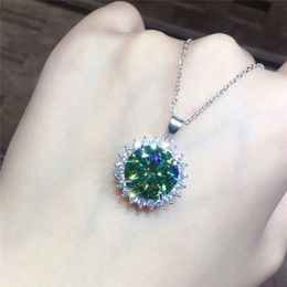 Solitaire 4ct Green moissanite Diamond Pendant Real 925 Sterling Silver Charm Party Wedding Pendants Necklace For Women Jewellery