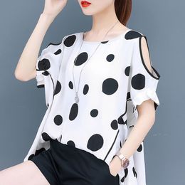 Summer Short Sleeve Blouse Women Blusas Mujer De Moda Off Shoulder Top O-neck Dot Blouse Shirt Women Clothes Shirts D133 210426