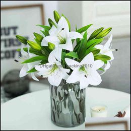 Decorative Flowers & Wreaths Festive Party Supplies Home Garden 5 Pieces Living Room Decor White 30Cm Real Touch Plastic Lily Wedding Events