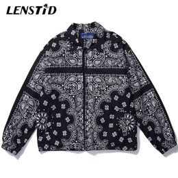 LENSTID Mens Wear Hip Hop Bandana Paisley Pattern Bomber Jackets Windbreaker Harajuku Streetwear Autumn Casual Coats Tops 210818