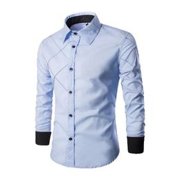 Men's Casual Shirts Luxury Long-sleeved Shirt Grid Line Design 10 Colours Lapel Classic Suit European And American Style