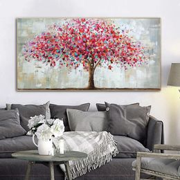 Red Rich Tree Oil Painting Printed On Canvas Prints Home Decor Abstract Poster Wall Art Pictures For Living Room Modern Cuadros