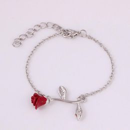 -Mode rot rose metall kette anhänger armband charmante frauen hochzeit 3 ​​farbe romantisch valentinstag schmuck geschenklink,