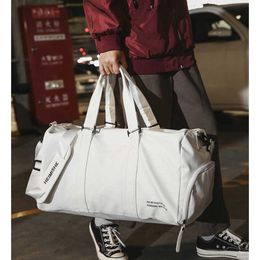 Sports Gym Bag Lady Leather with Letter Printing Fitness Bag for Shoes Male Solid Color Black Red Travel Shoulder Bag XA561WD Y0721