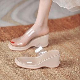 Slippers Double Clear Band Wedges High Heels Women Flip Flops Summer Shoes Woman Pumps Sandalias Transparent Slides Mujer 2021