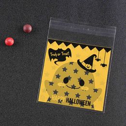-Branco amarelo preto preto sacos de plástico embalagem autoadesivo cookie doces embalagem celofane saco de halloween smiley abóbora de cozimento zjhp0025