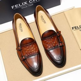 Retro Style High Quality Cow Leather Loafers Shoes Men Buckle Strap Flats Monk Strap Male Formal Shoes Handmade Genuine Leather