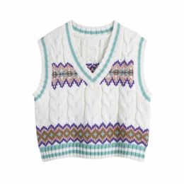 Spring Women Geometry Crochet Knitting Short Sweater Female V Neck Sleeveless Pullover Casual Lady Loose Tops SW1155 210430