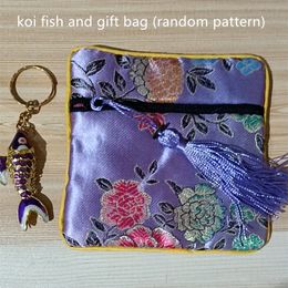 Lucky Enamel 6cm Koi Fish Charms for Keychains Cute Keyring Small Guests Gift with bags Chinese style Cloisonne Carp Pendant Key Holder