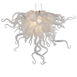 Classic Blown Glass Chandelier Pendant Lamps LED Lighting Fixture White Coloured Lights for Bedroom Hotel Lobby Decor 20 by 16 Inches