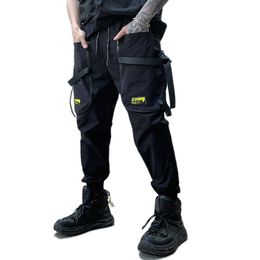 Western High Street Stylish Men's Hip Hop Ribbons Sweatpants Joggers Trousers Male Fashion Punk Full Length Harem Pants