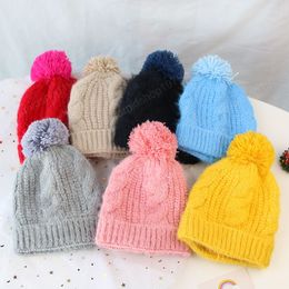 Cute Pompom Baby Hat Winter Warm Knitted Kids Boys Girls Hat Thicken Solid Color Infant Toddler Cap Beanies