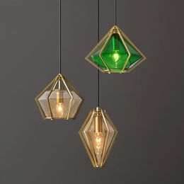 Diamond Glass Geometric Pendant Lights Dinning Room White Green Modern Lamp Led Suspension Lamps