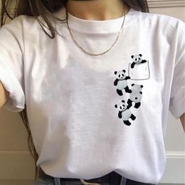 Women's T-Shirt 2021 Top Ladies Cute Pocket Panda Print White Graphic Oversized Anime Kawaii Costume Couple Harajuku Punk