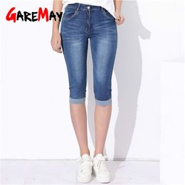 GareMay Jeans Woman Breeches Female Stretch Knee Length Denim Shorts Pants Women with High Waist Summer Plus Size Skinny Capris 210708