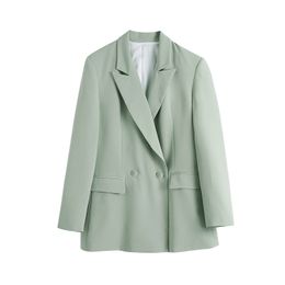 Fashion Green Notched Business Blazer Women Elegant Outerwear s Female Pockets Office for Lady 210430