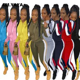 CM.YAYA Activewear Classic Patchwork Women's Set Zipper Hoodies Jogger Pants Set Sporty Tracksuit Fitness Two Piece Set Outfits Y0625