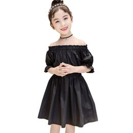 Girl Dresses Solid Color s Party Kids Shouldless Children Summer Costume 6 8 10 12 14 210528