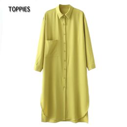 Green Linen Shirt Dress Tunic Woman Single Breasted Long Sleeve Mini Leisure Female Clothes robe femme 210421