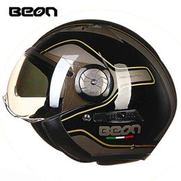BEON Motorcycle 3/4 Open Face Motorbike Moto Casco Capacete Vintage Retro Biker Scooter Helmet Double Visor