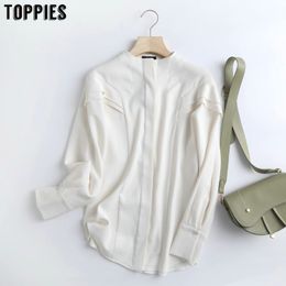 Toppies Women White Ruffle Blouse Chiffon Solid Blouses OL Blusas Tops 210412