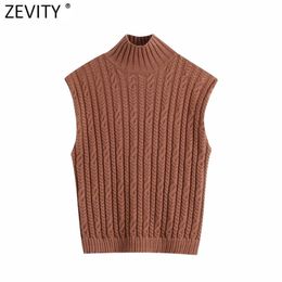 Spring Women Fashion Sleeveless Casual Slim Knitting Vest Sweater Ladies Chic Turtleneck Eight Twist Pullovers Tops S563 210416