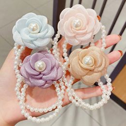 Women Elegant Flower Pearls Scrunchie Ponytail Hold Hair Band Sweet Hair Decorate Headband Fashion Hair Accessories