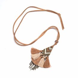 Designer Necklace Luxury Jewellery Women Statement Tassel Fringe Pendant Leather Long Sweater Chain Winter Accessories for Ladies