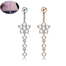 Other Stainless Steel Zircon Flower Body Jewellery Navel Piercing Dangle Belly Button Bar Barbell Rings Wholesale