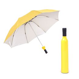 Creative Wine Bottle Umbrellas Portable 3 Folding Sun-Rain Anti-UV Umbrella Silver Coating Mini Parasol Customised RainGear Promotional Advertisement Gift ZL0311