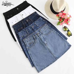 Spring Women Denim Mini Skirt High Waist Korean Black Plus Size Cotton Short Jeans s for Jupe Femme 9583 210508