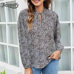 Tie Neck All Over Print Top Blouse Women Spring Summer Long Sleeve High Street Fashion Blouses Casual Blusas 210510