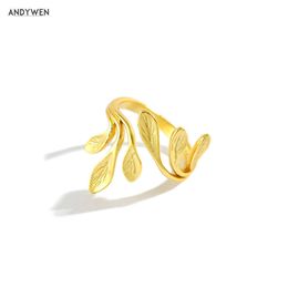 ANDYWEN 925 Sterling Silver Leafs Rings Adjustable Resizable Women Fashion Jewellery For Fine Jewelrt Large Big Irregular 210608