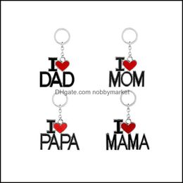 Key Rings Jewellery Enamel Alloy I Love Mom Dad Papa Mama Heart Pendant Keyrings Fathers Day Mothers Gifts Keychain Drop Delivery 2021 Qknrq