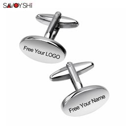 SAVOYSHI Engraving for Mens Shirt Buttons High quality Silver Colour Oval Metal Blank Cuff links wedding