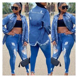 Jean Jacket Women Denim s Blue Tassel Ripped Hole Fashion Long Coat