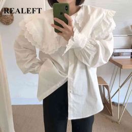 Vintage White Oversize Women's Blouse Spring Puff Sleeve Lace Patchwork Fashionable Female Loose Shirts Tops 210428