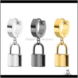 Dangle & Chandelier Jewellery Drop Delivery 2021 Korean Fashion Titanium Lock Stainless Steel Gold Plated Pendant Earrings For Men And Women Kq