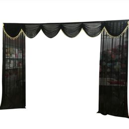 Party Decoration Black Backdrop Swag With Tassel 6M 20FT Formal Event Stage Background Drapes For Curtain Ice Silk